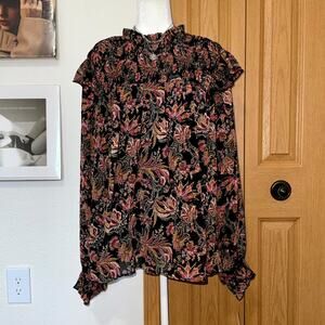 Ophelia Roe Blouse Top Women's 2X Multicolor Floral Smocked Neckline Boho NWT
